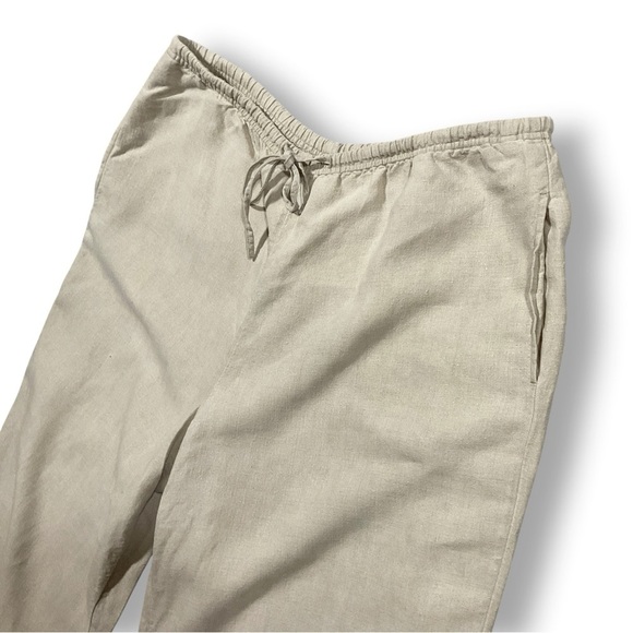 J Jill 100% Linen Drawstring Pants Sz L Wide Leg Neutral Coastal Resortwear Beig - Picture 4 of 9